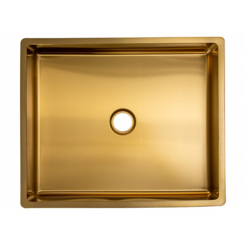 Rectangular 18.7 x 15.75-in Stainless Steel Vessel Sink with Rim in Gold with Drain