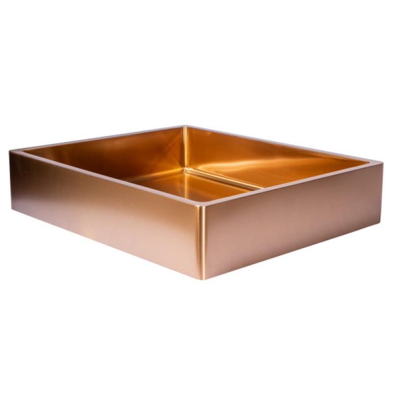 Rectangular 18.7 x 15.75-in Stainless Steel Vessel Sink with Rim in Rose Gold with Drain