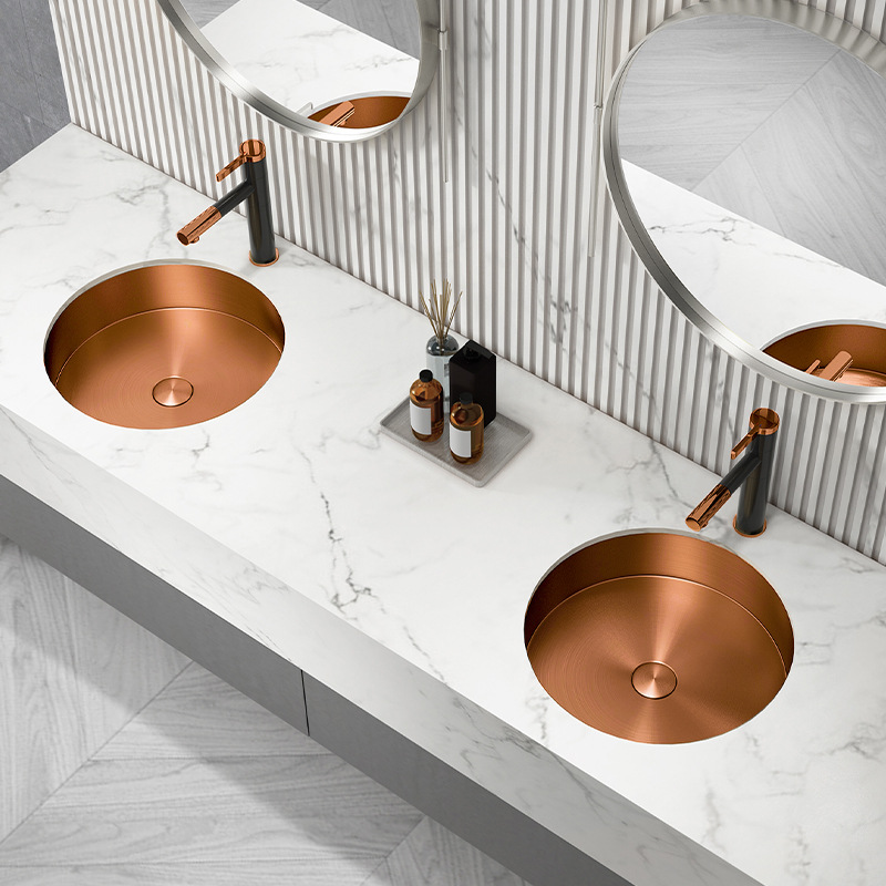 Round 15-in Stainless Steel Undermount Sink in Rose Gold with Drain