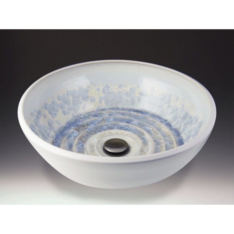 Classic Handcrafted Porcelain Clay Vessel Sink - Ivory Crystal White Exterior Pale Blue
