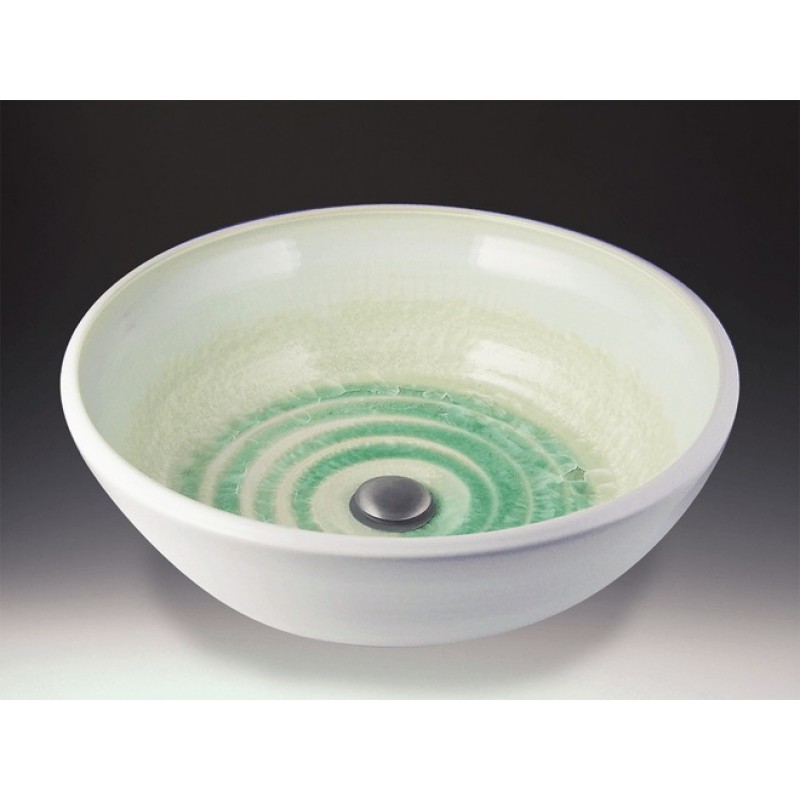 Classic Handcrafted Porcelain Clay Vessel Sink - Ivory Crystal White Exterior Pale Green