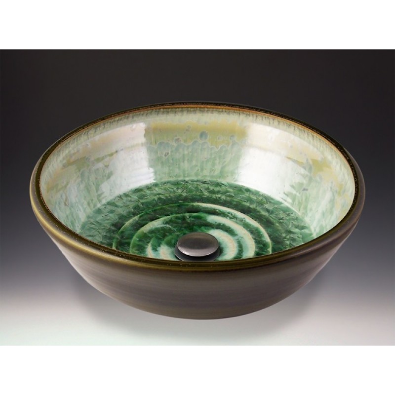 Classic Handcrafted Porcelain Clay Vessel Sink - Patina Crystal Dark Olive