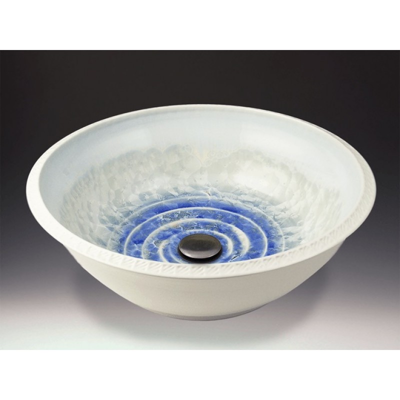 Deco Handcrafted Porcelain Clay Vessel Sink - Ivory Crystal White Exterior Pale Blue