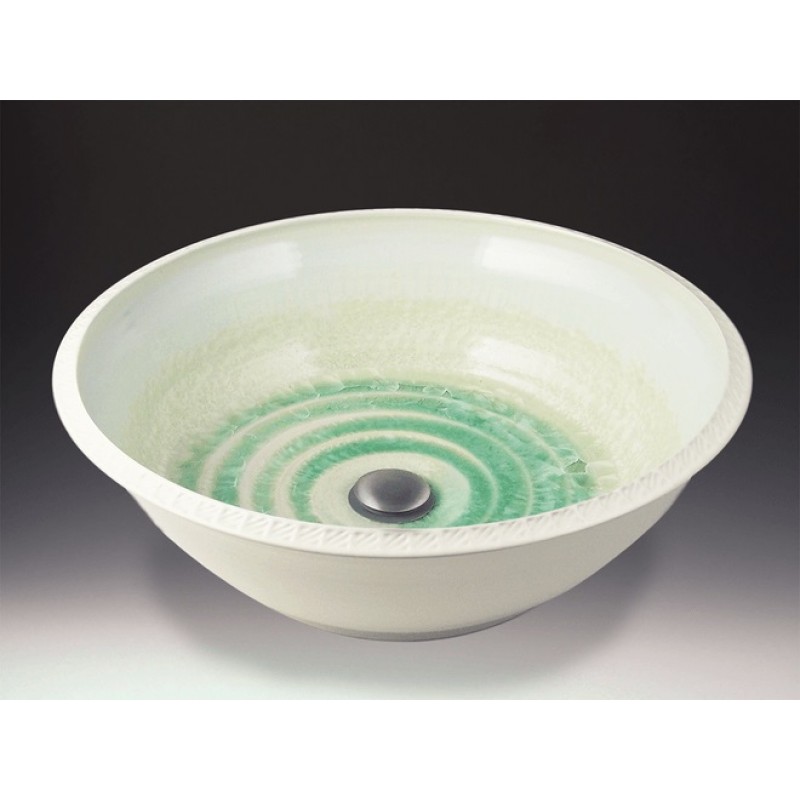 Deco Handcrafted Porcelain Clay Vessel Sink - Ivory Crystal White Exterior Pale Green