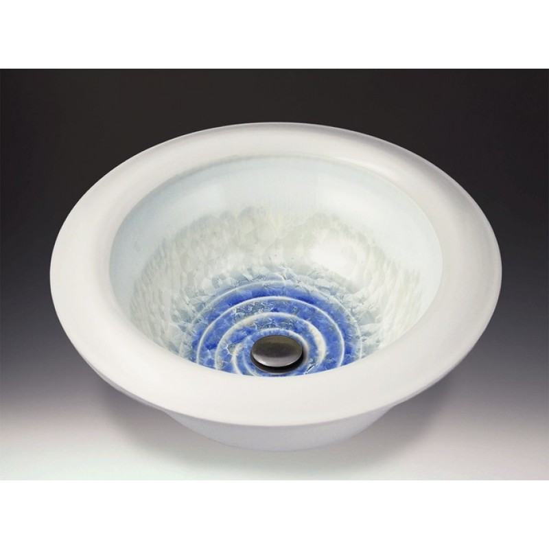 Modern Handcrafted Porcelain Clay Vessel or Drop-In Sink - Ivory Crystal White Exterior Pale Blue