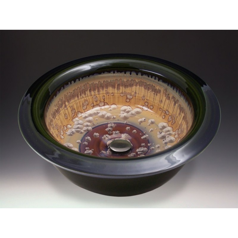 Modern Handcrafted Porcelain Clay Vessel or Drop-In Sink - Mocha Crystal