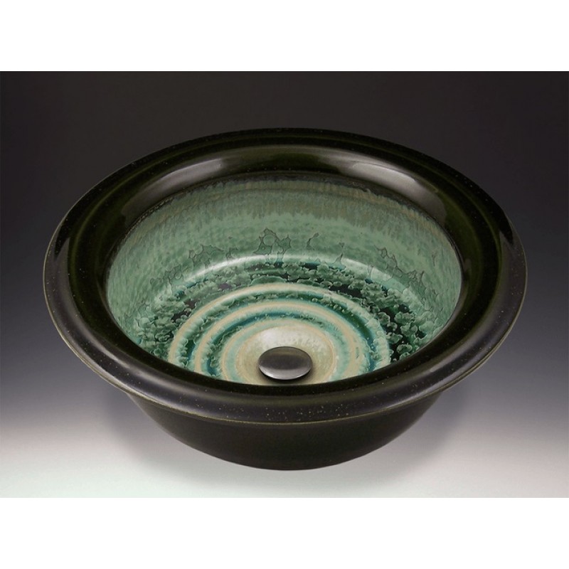 Modern Handcrafted Porcelain Clay Vessel or Drop-In Sink - Patina Crystal Dark Olive