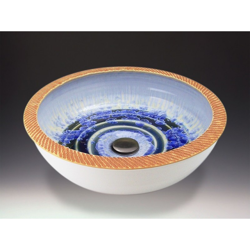 Rope Handcrafted Porcelain Clay Vessel Sink - Ivory Crystal White with Blue