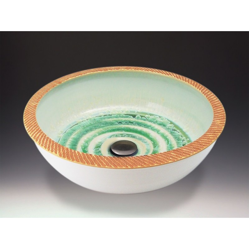 Rope Handcrafted Porcelain Clay Vessel Sink - Ivory Crystal White with Green