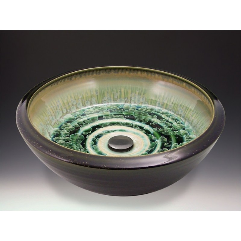 Soho Handcrafted Porcelain Clay Vessel Sink - Patina Crystal Dark Olive
