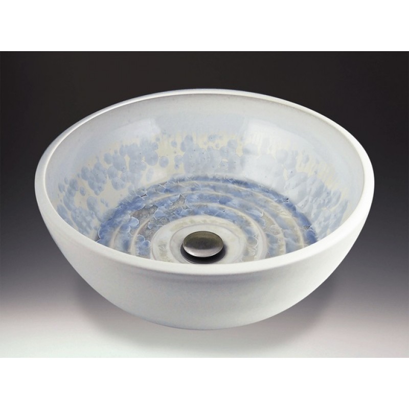 U-Style Handcrafted Porcelain Clay Undermount Sink - Ivory Crystal White Exterior Pale Blue