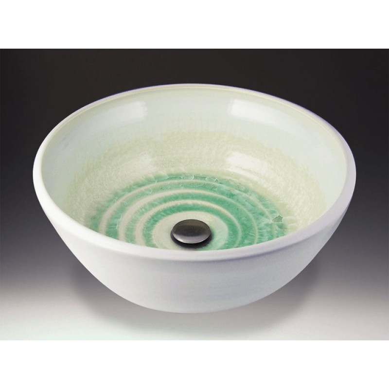 U-Style Handcrafted Porcelain Clay Undermount Sink - Ivory Crystal Pale Green