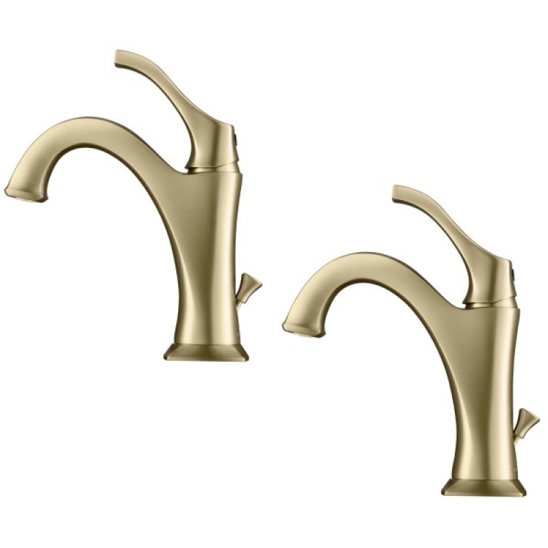 Arlo™ Brushed Gold Basin Bathroom Faucet with Lift Rod Drain and Deck Plate (2-Pack)
