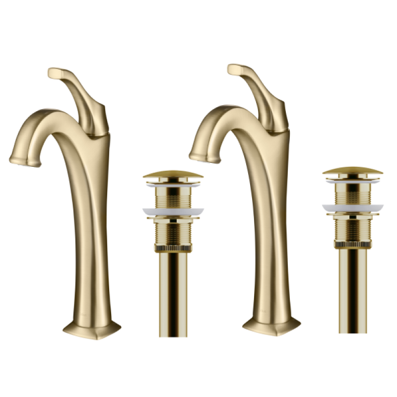 KRAUS Arlo™ Brushed Gold Tall Vessel Bathroom Faucet with Pop-Up Drain (2-Pack)