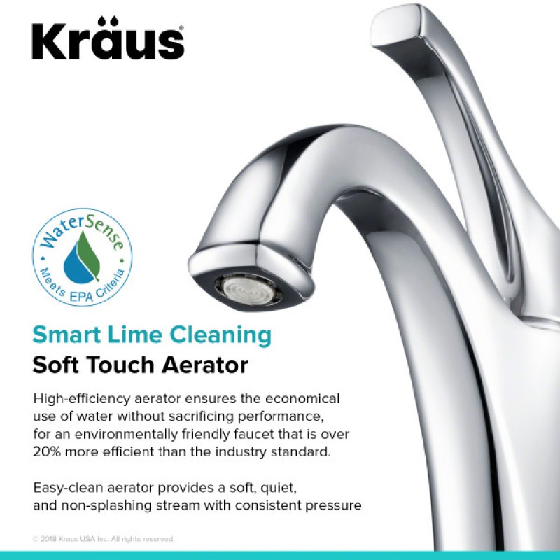 KRAUS Arlo™ Chrome Single Handle Basin Bathroom Faucet with Lift Rod Drain and Deck Plate