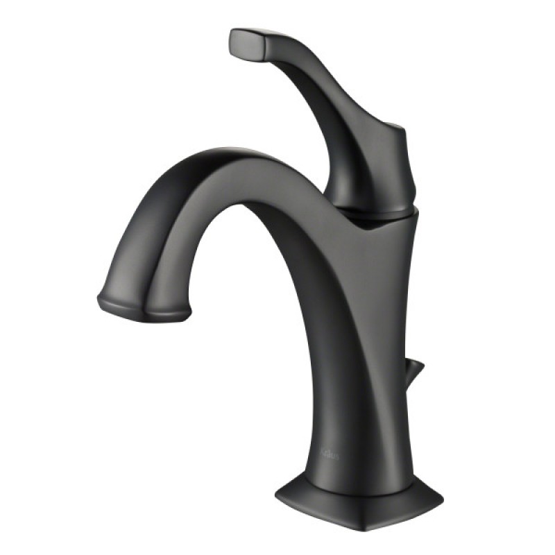 KRAUS Arlo™ Matte Black Single Handle Basin Bathroom Faucet with Lift Rod Drain and Deck Plate (2-Pack)
