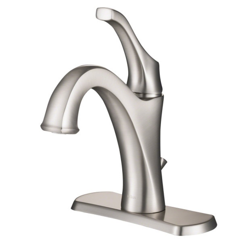 KRAUS Arlo™ Spot-Free all-Brite Stainless Steel Single Handle Basin Bathroom Faucet with Lift Rod Drain and Deck Plate
