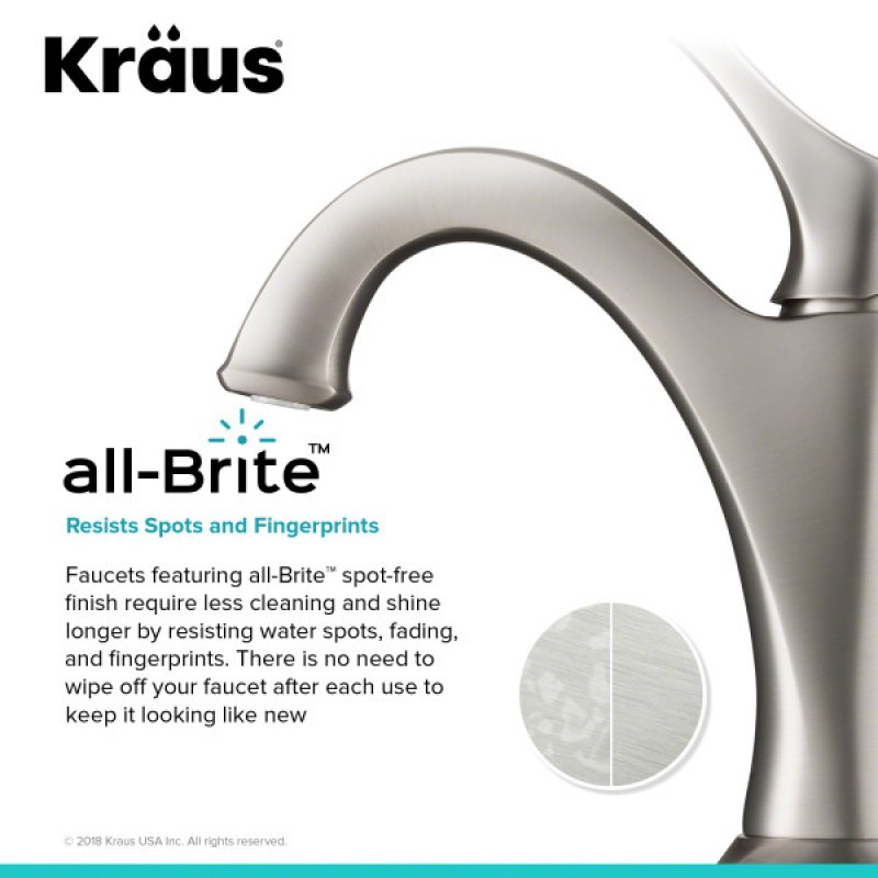 KRAUS Arlo™ Spot-Free all-Brite Stainless Steel Single Handle Basin Bathroom Faucet with Lift Rod Drain and Deck Plate (2-Pack)