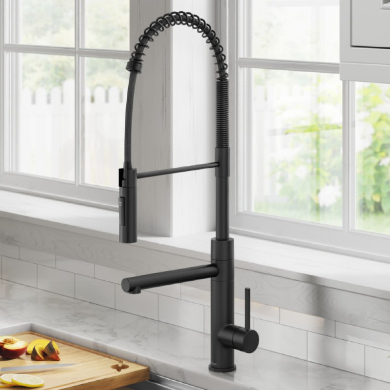 Artec Pro Commercial Style Pull-Down Single Handle Kitchen Faucet with Pot Filler in Matte Black 