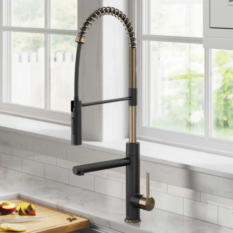 Artec Pro Commercial Style Pull-Down Single Handle Kitchen Faucet with Pot Filler in Spot Free Antique Champagne Bronze/Matte Black
