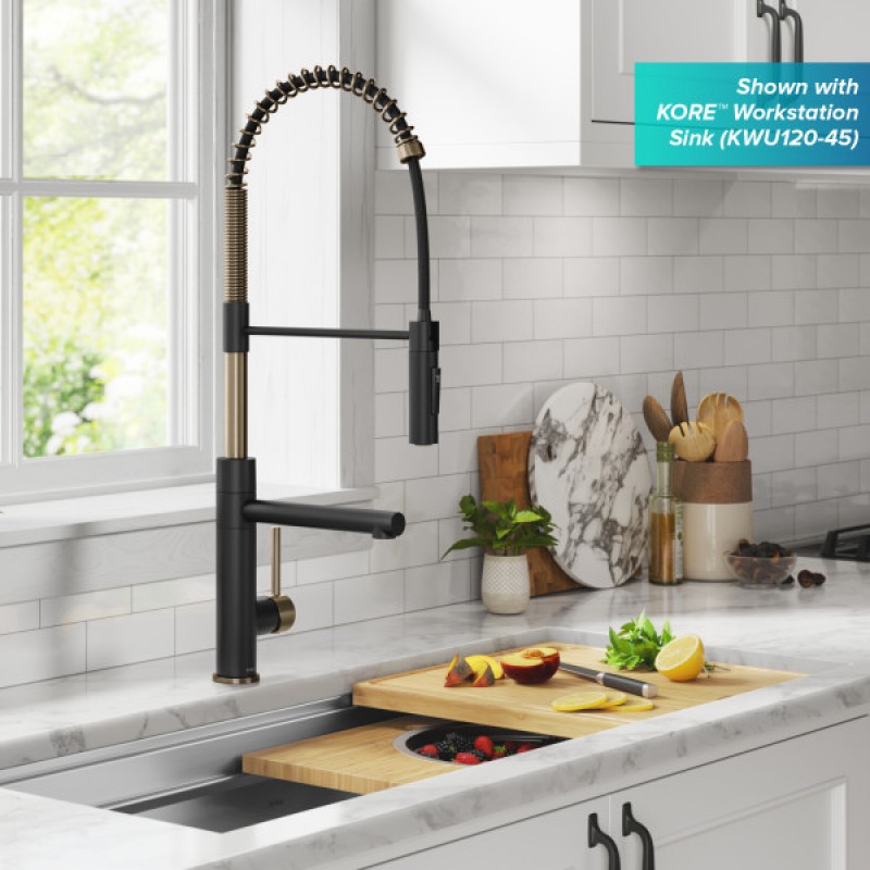 Artec Pro Commercial Style Pull-Down Single Handle Kitchen Faucet with Pot Filler in Spot Free Antique Champagne Bronze/Matte Black