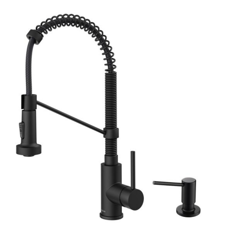 Bolden Commercial Style Pull-Down Single Handle 18" Kitchen Faucet in Matte Black with Soap Dispenser