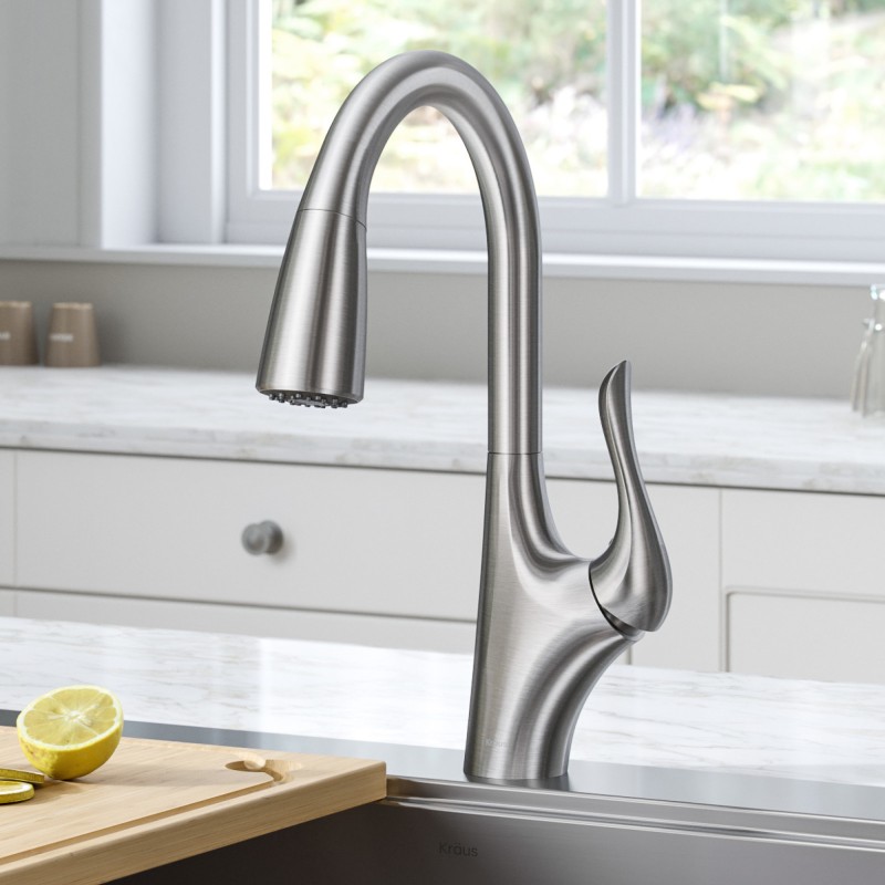 Merlin Transitional Single Handle Pull-Down Kitchen Faucet in Spot Free Stainless Steel