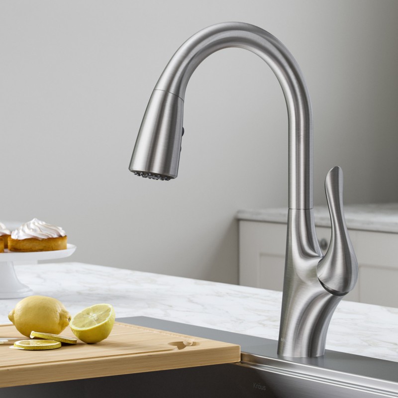 Merlin Transitional Single Handle Pull-Down Kitchen Faucet in Spot Free Stainless Steel