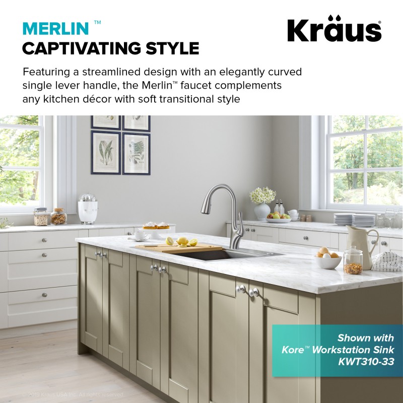 Merlin Transitional Single Handle Pull-Down Kitchen Faucet in Spot Free Stainless Steel
