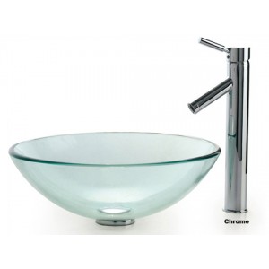 Clear Glass Vessel Sink and Waterfall Faucet Combo...