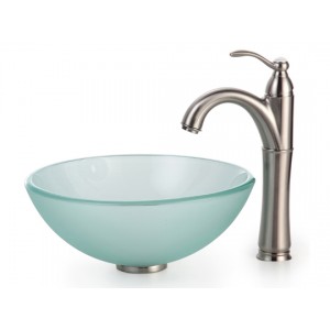 Frosted 14" Glass Vessel Sink, Waterfall Fauc...