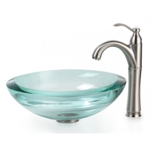 Clear 34mm edge Glass Vessel Sink and Waterfall Fa...