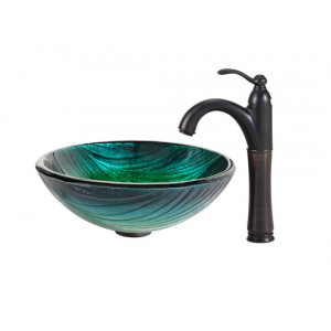 Nature Series Green Glass Vessel Sink and Waterfal...
