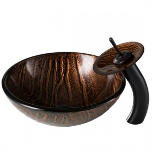 Nature Series Brown Glass Vessel Sink and Waterfal...