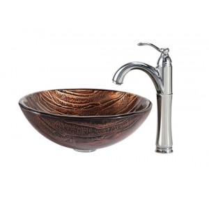 Nature Series Brown Glass Vessel Sink and Waterfal...