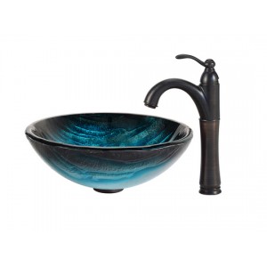 Nature Series Blue Glass Vessel Sink and Waterfall...