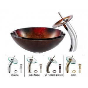 Mercury Glass Vessel Sink and Waterfall Faucet Chr...