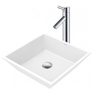 16-inch Square White Porcelain Vessel Sink and She...