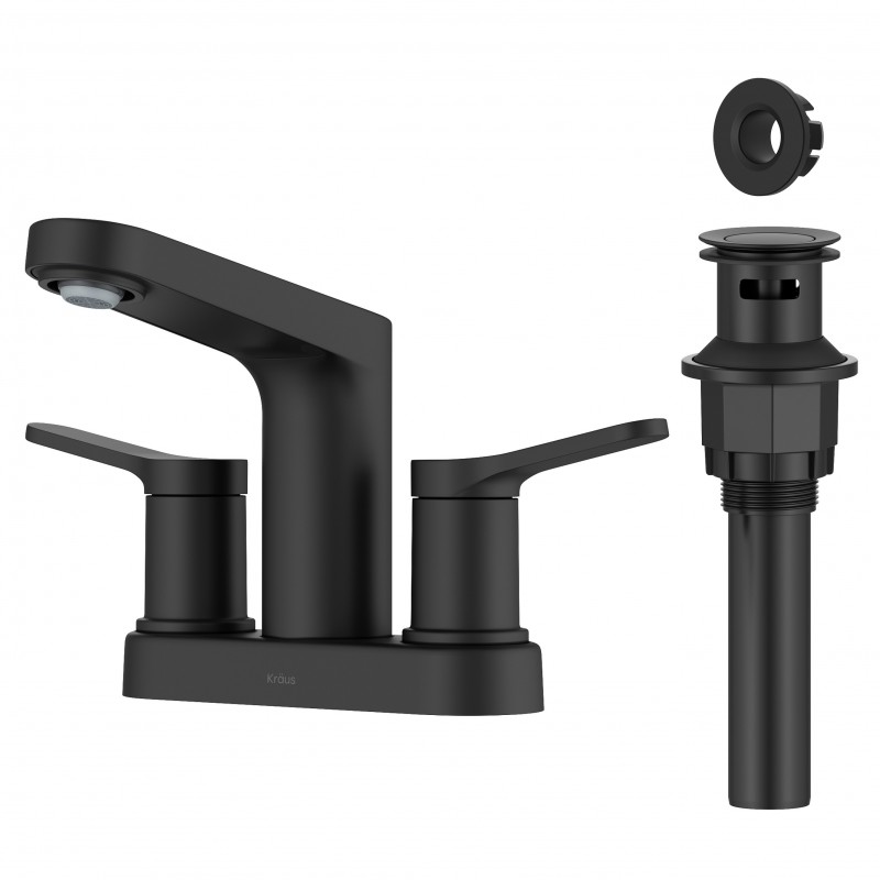 Indy™ 2-Handle 4-inch Centerset Bathroom Faucet in Matte Black with Pop Up Drain and Supply Lines
