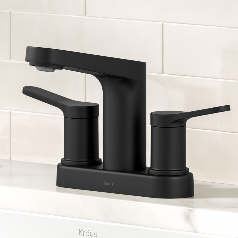 Indy™ 2-Handle 4-inch Centerset Bathroom Faucet in Matte Black with Pop Up Drain and Supply Lines