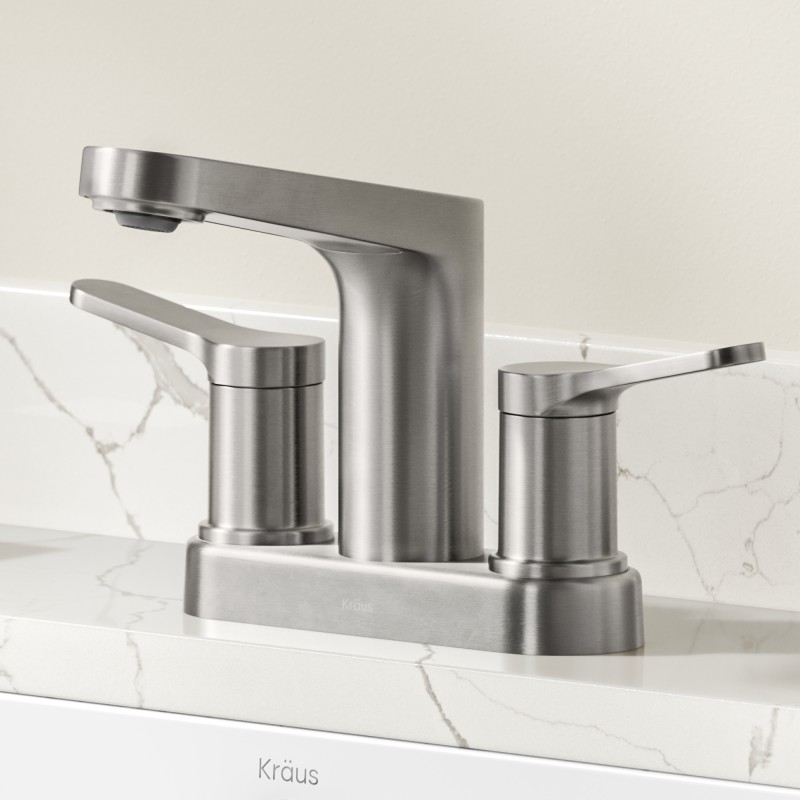 Indy™ 2-Handle 4-inch Centerset Bathroom Faucet in Spot-Free Brushed Nickel with Pop Up Drain and Supply Lines