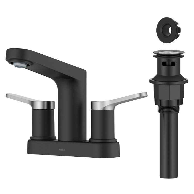 Indy™ 2-Handle 4-inch Centerset Bathroom Faucet in Spot-Free Brushed Nickel / Matte Black with Pop Up Drain and Supply Lines 