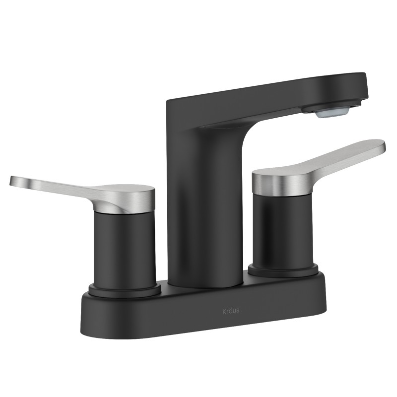 Indy™ 2-Handle 4-inch Centerset Bathroom Faucet in Spot-Free Brushed Nickel / Matte Black with Pop Up Drain and Supply Lines 