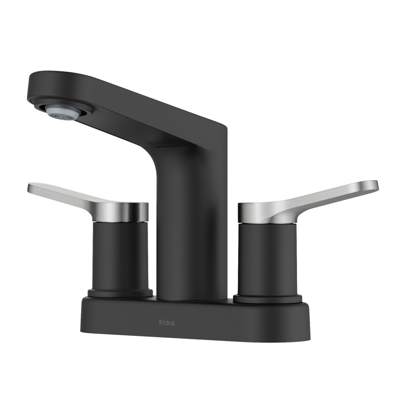 Indy™ 2-Handle 4-inch Centerset Bathroom Faucet in Spot-Free Brushed Nickel / Matte Black with Pop Up Drain and Supply Lines 