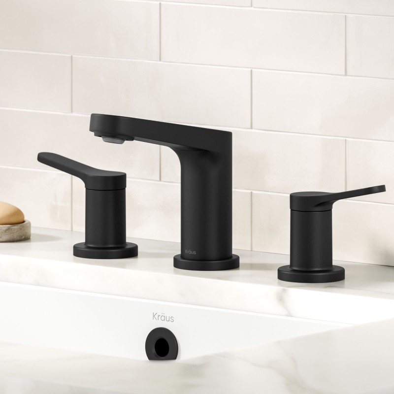 Indy™ 2-Handle 8-inch Widespread Bathroom Faucet in Matte Black with Pop Up Drain and Supply Lines