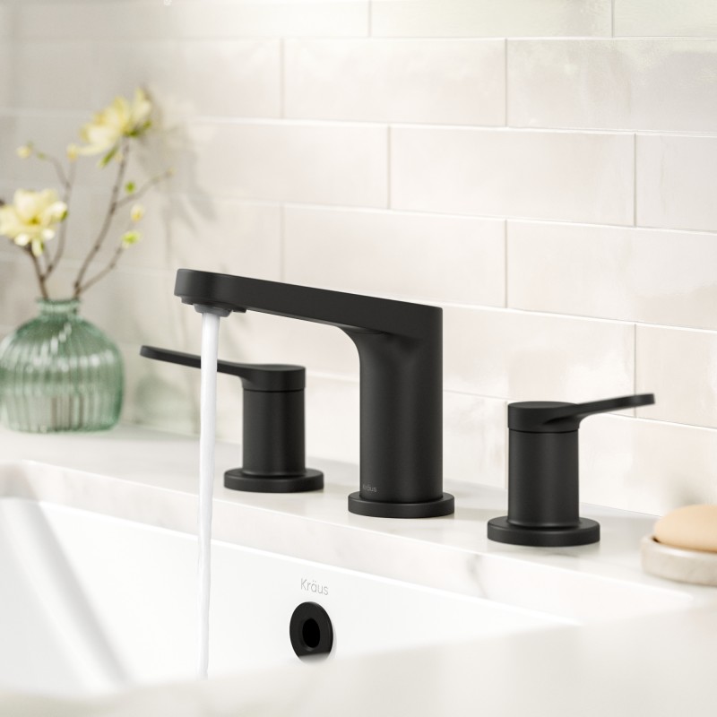 Indy™ 2-Handle 8-inch Widespread Bathroom Faucet in Matte Black with Pop Up Drain and Supply Lines