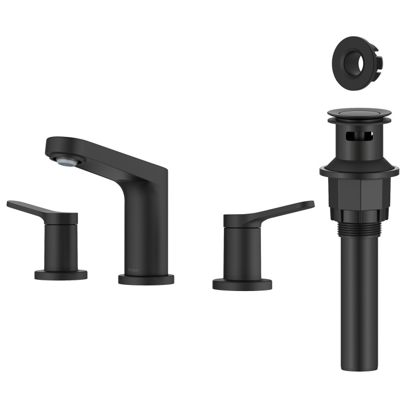 Indy™ 2-Handle 8-inch Widespread Bathroom Faucet in Matte Black with Pop Up Drain and Supply Lines