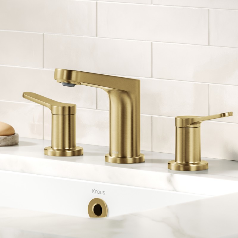 Indy™ 2-Handle 8-inch Widespread Bathroom Faucet in Spot-Free Brushed Brass with Pop Up Drain and Supply Lines