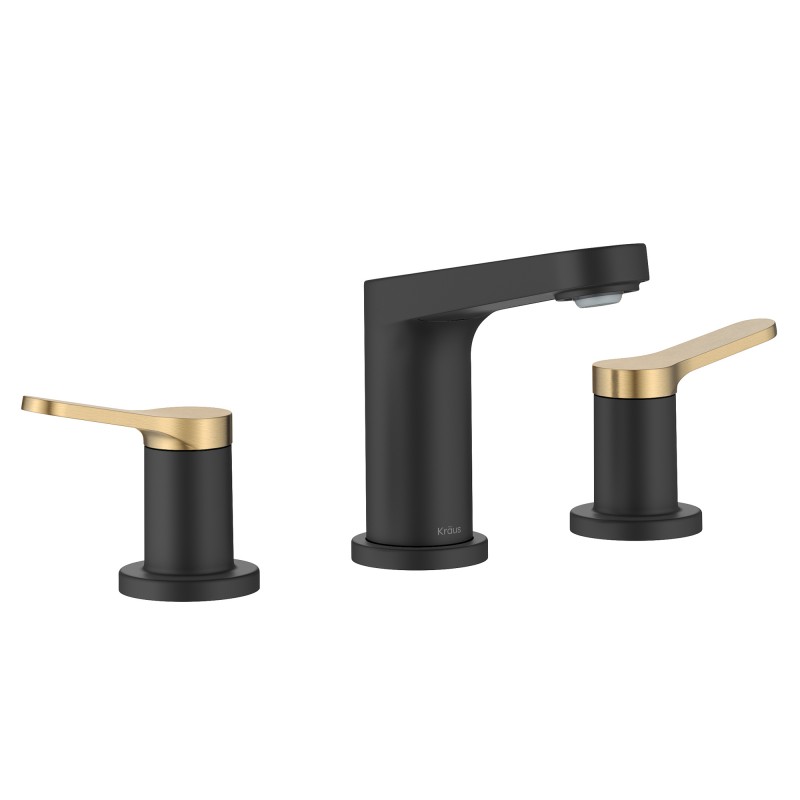 Indy™ 2-Handle 8-inch Widespread Bathroom Faucet in Spot-Free Brushed Brass / Matte Black with Pop Up Drain and Supply Lines