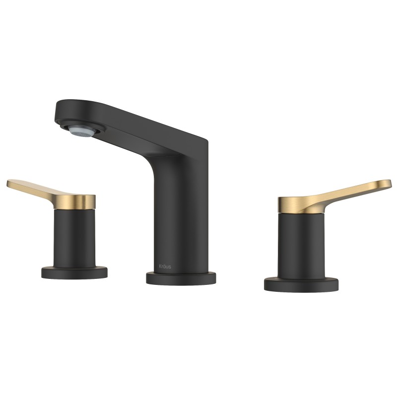 Indy™ 2-Handle 8-inch Widespread Bathroom Faucet in Spot-Free Brushed Brass / Matte Black with Pop Up Drain and Supply Lines